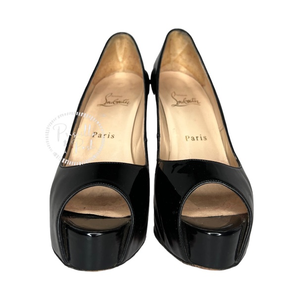 Christian Louboutin Black Patent Leather Peep Toe Platform Pumps Size 37.5 - Picture 6 of 14